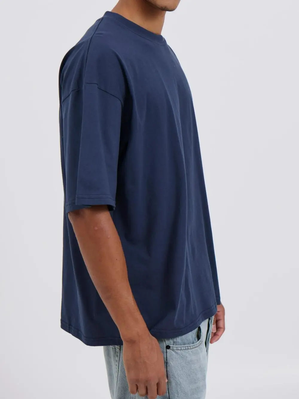 Simple Casual And Daily Silver Navy Tee