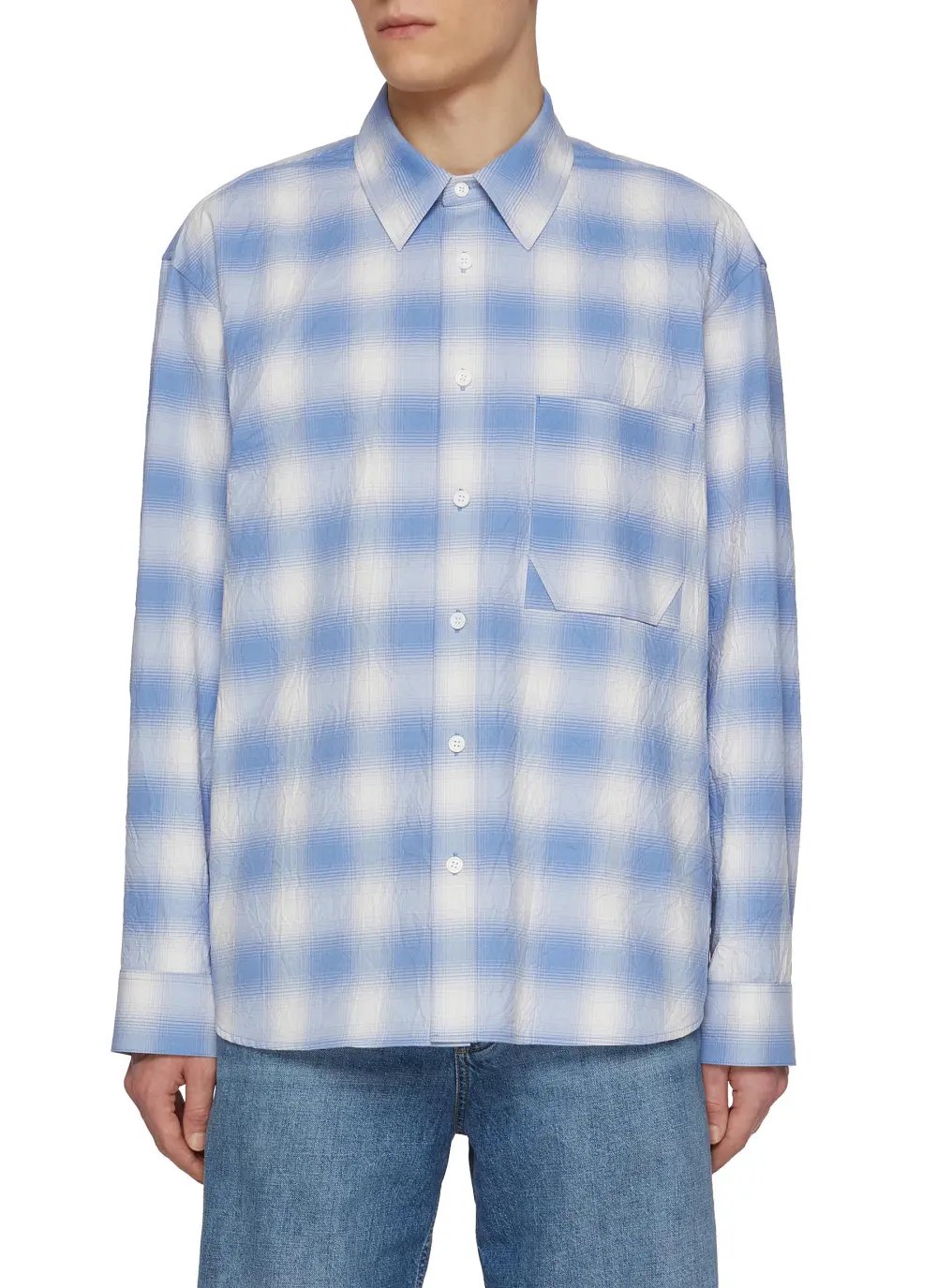 Classic Simple Versatile Blue And White Plaid Shirt