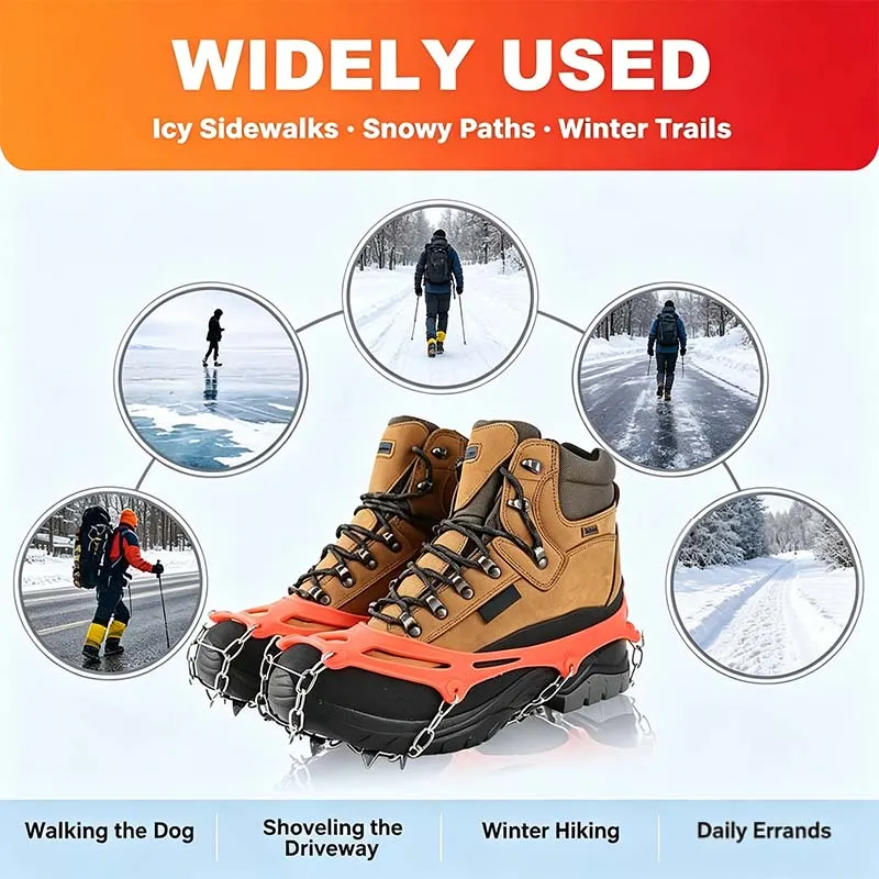 Outdoor 8-Tooth / 10-Tooth Ice Cleats Anti-Slip Shoe Covers, Sole Spike Chain Grips for Men Women, Snow Ice Traction Crampons