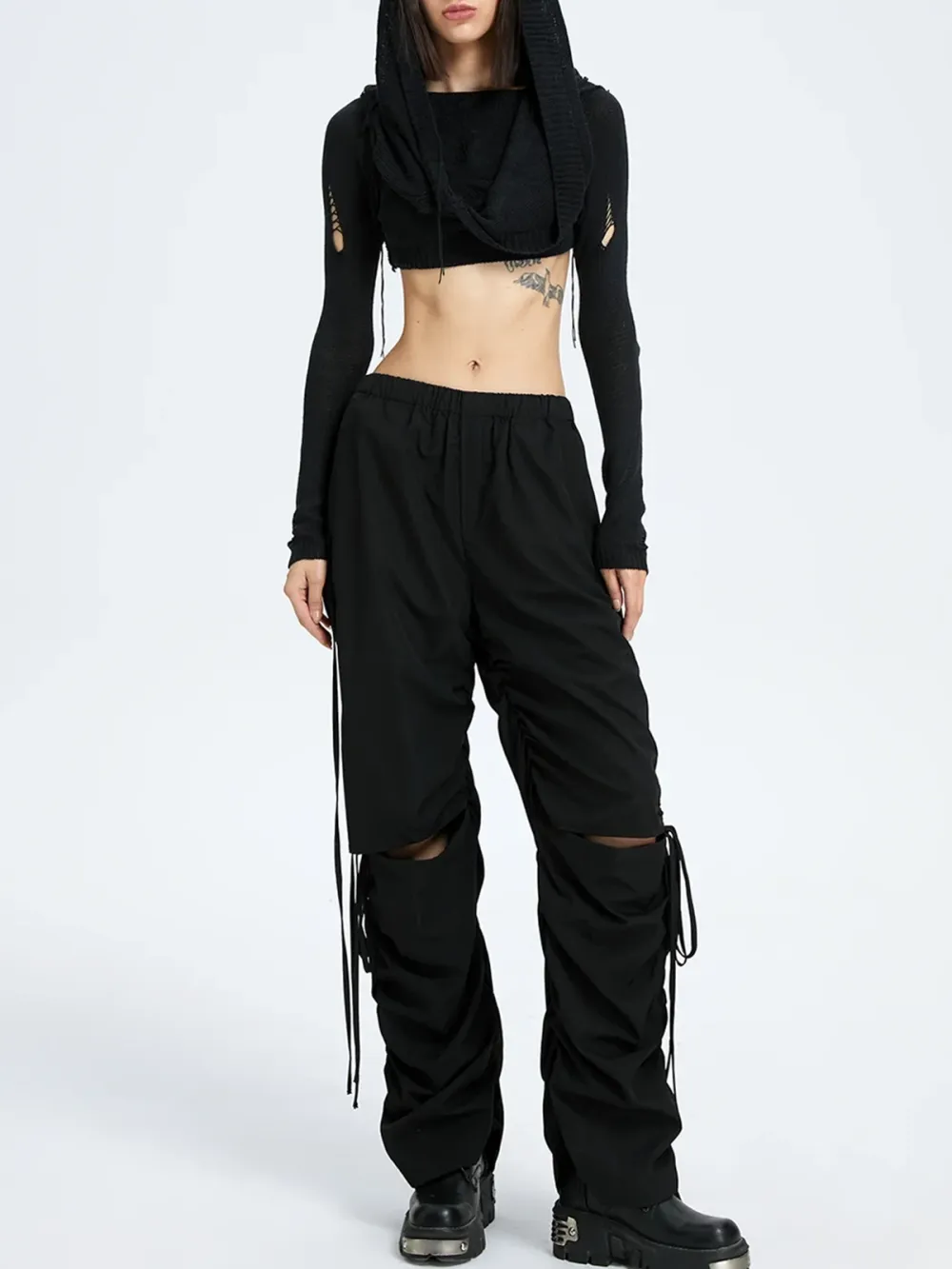 Black Hooded Cut Out Top Sweater