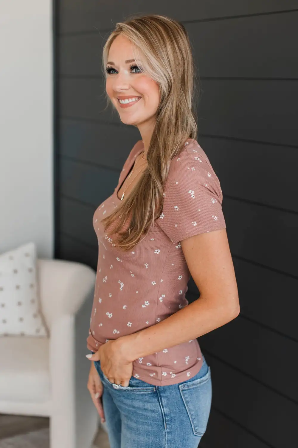 Got Me Good Short Sleeve Floral Top- Dusty Mauve