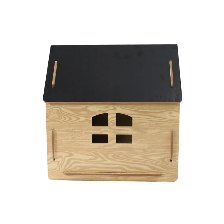 Byrn Wooden Pet House Indoor w/ Roof Dog house w/ Removable Mat and Lockable Door for Small dog cat