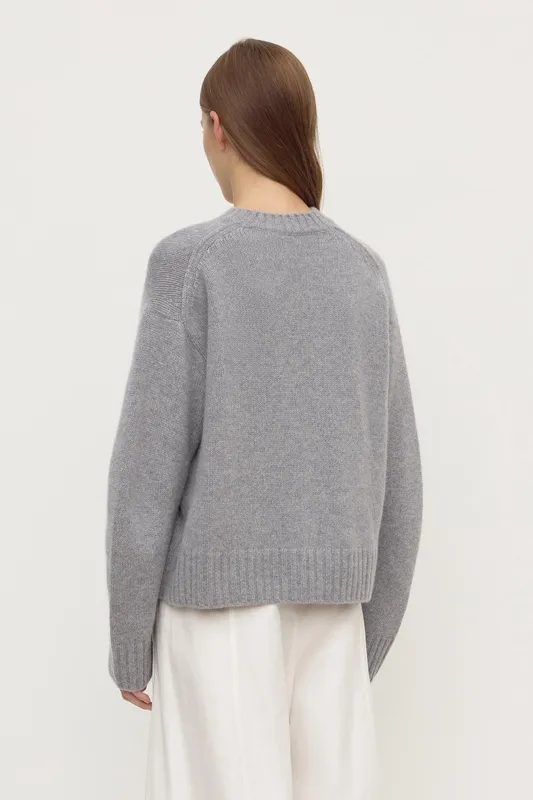 Gray Marle Cashmere Crew-Neck Knit Sweater