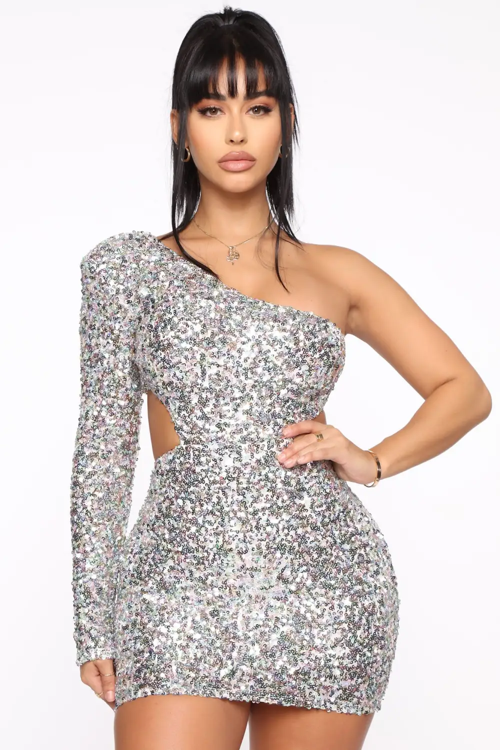 More Time To Shine Mini Dress - Silver/Multi