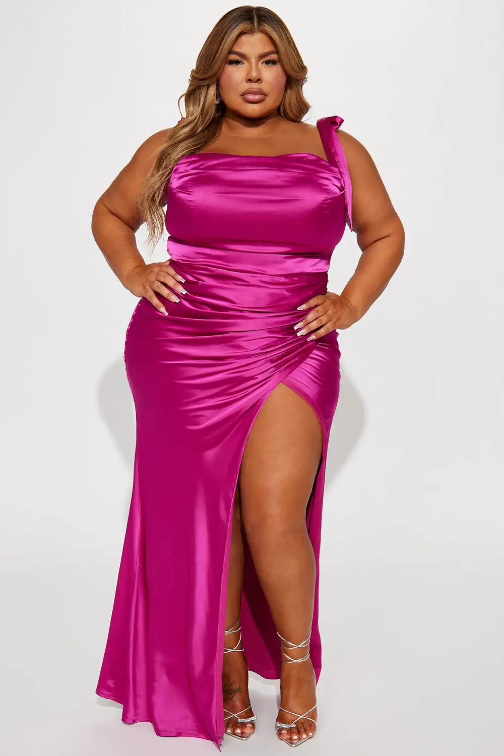 Lady Of The Night Satin Maxi Dress - Magenta