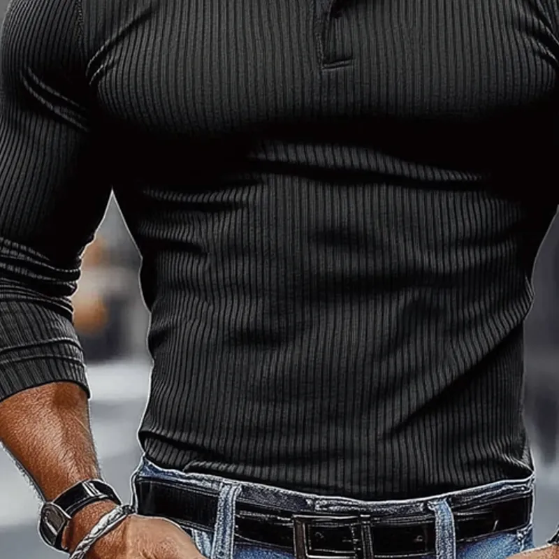Minimal Long Sleeve Collared Knit Striped Shirt