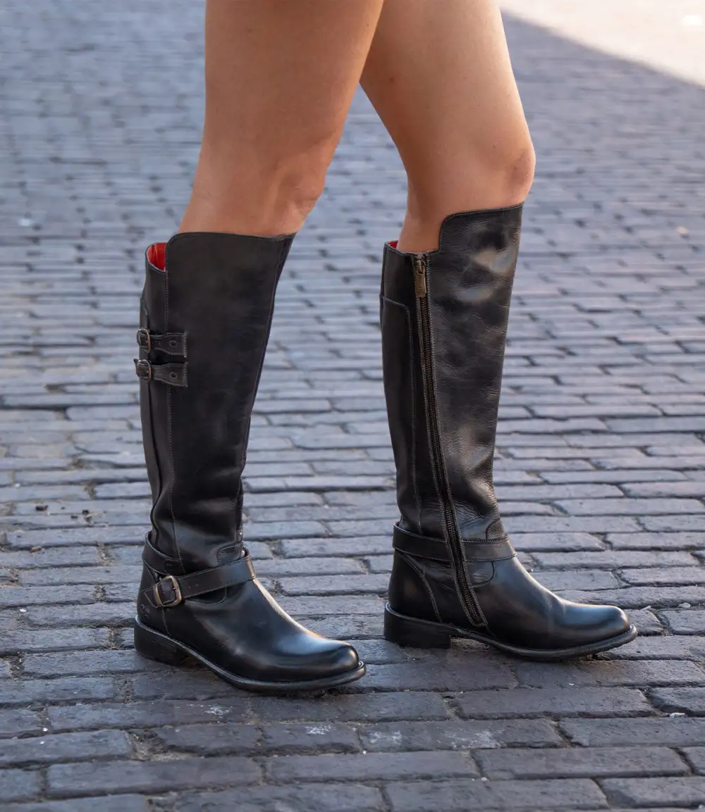 Equestrian Round Toe Leather Rugged Knee High Boots