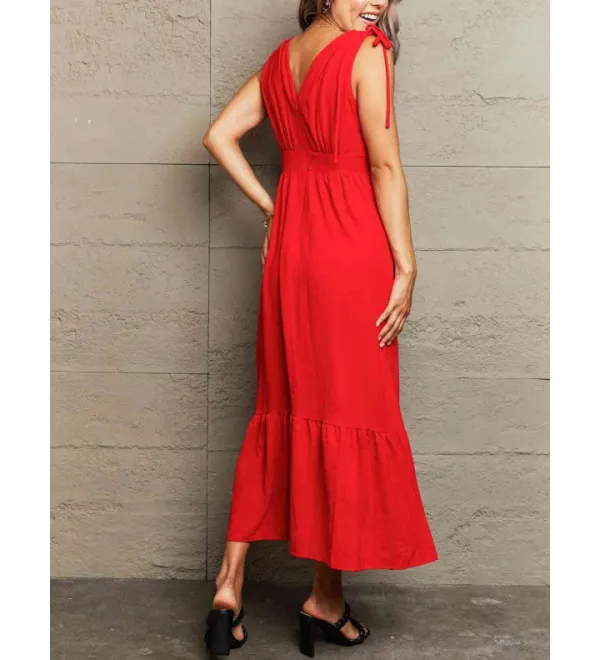 Drawstring V Neck Sleeveless Dress