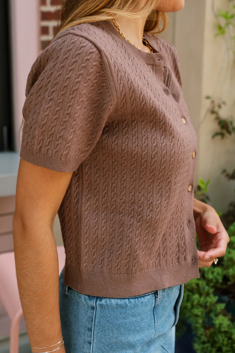 Cable Knit Short Sleeve Cardigan