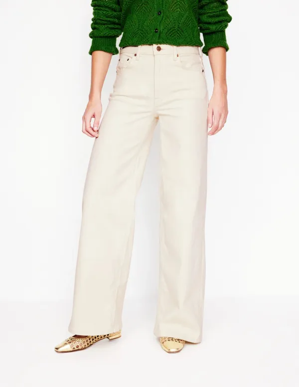 High Rise Wide Leg Jeans -Ecru