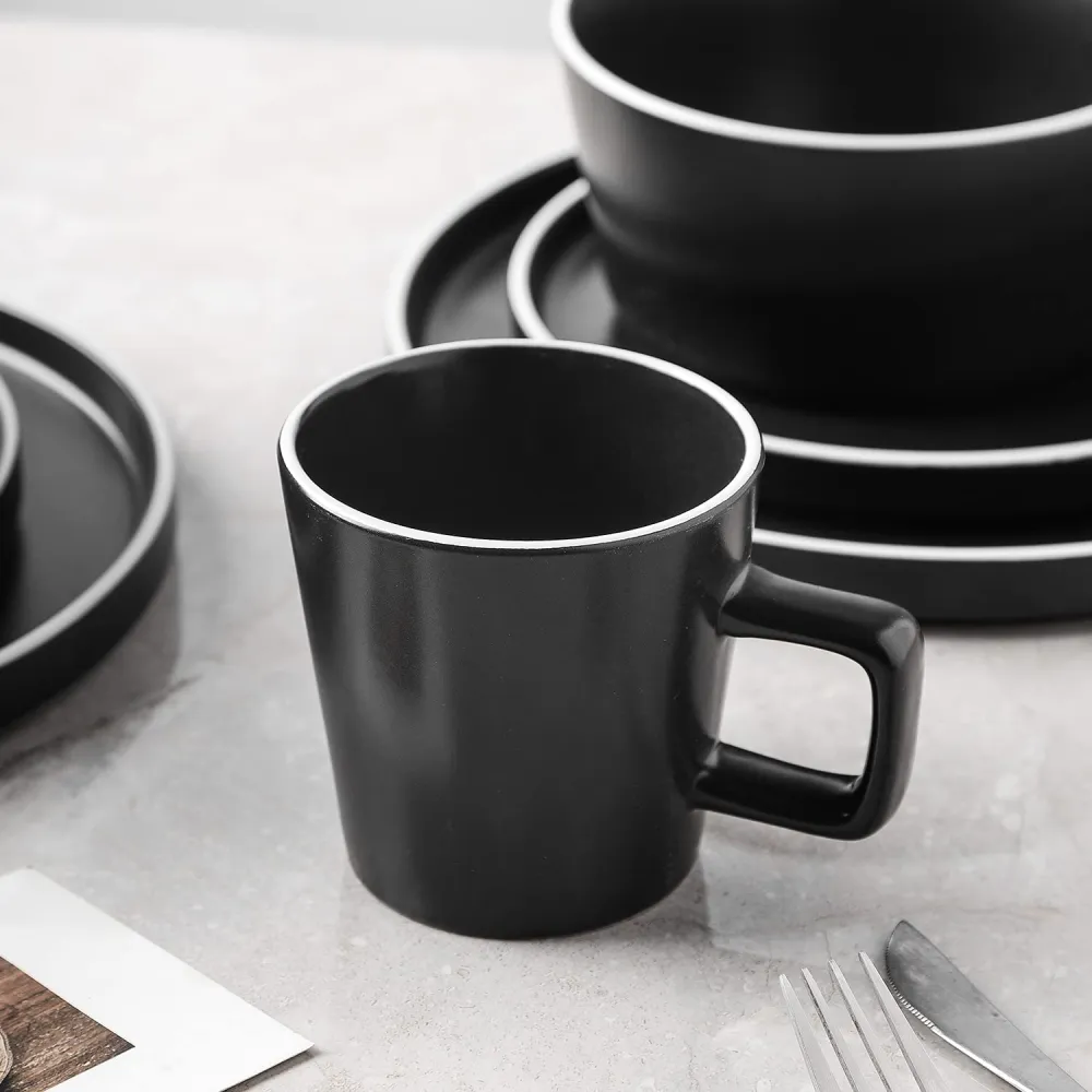 Stone Lain Coupe Dinnerware Set, Service For 8, Black Matte