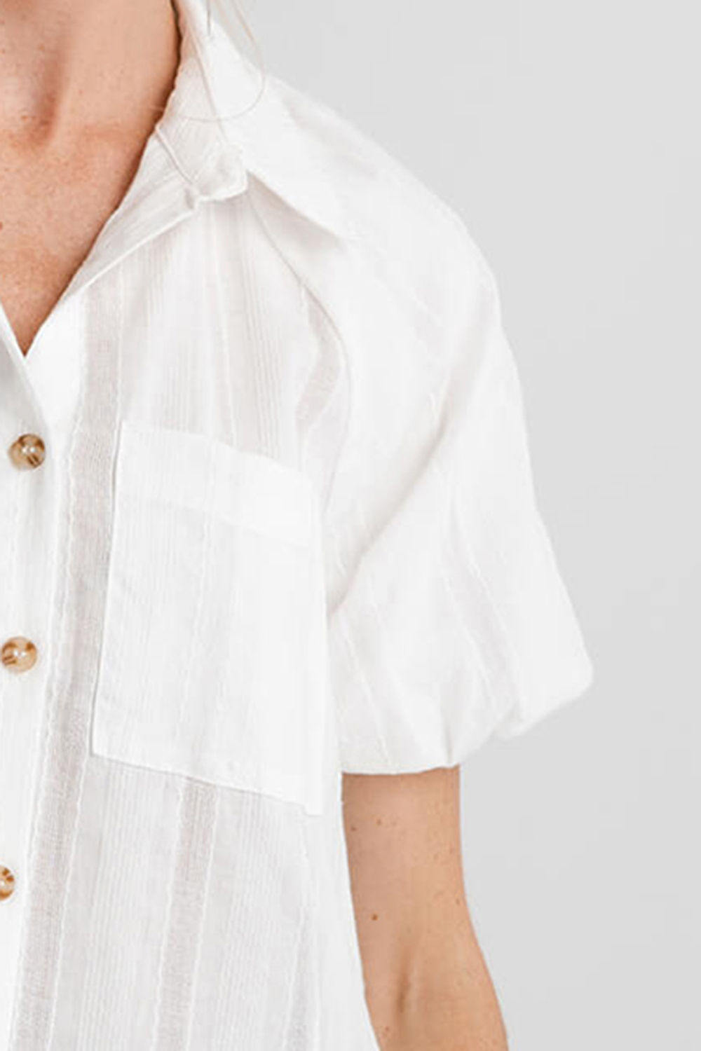 Hem & Thread Button Down Bubble Sleeve Blouse - white