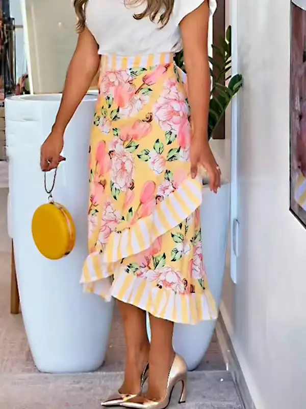 Ruffle Floral Midi Skirt