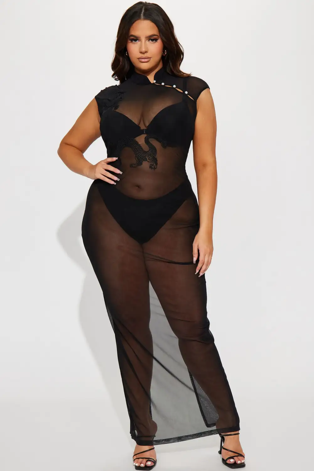 Dragons Mesh Maxi Dress - Black