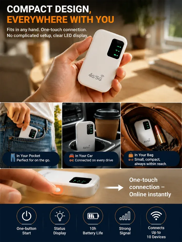 Blazing Fast 5G Pocket Hotspot | Zero Contracts | Connect 10 Devices Anywhere