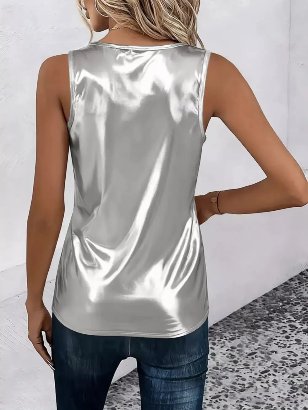 Satin Criss Cross Neck Tank Top