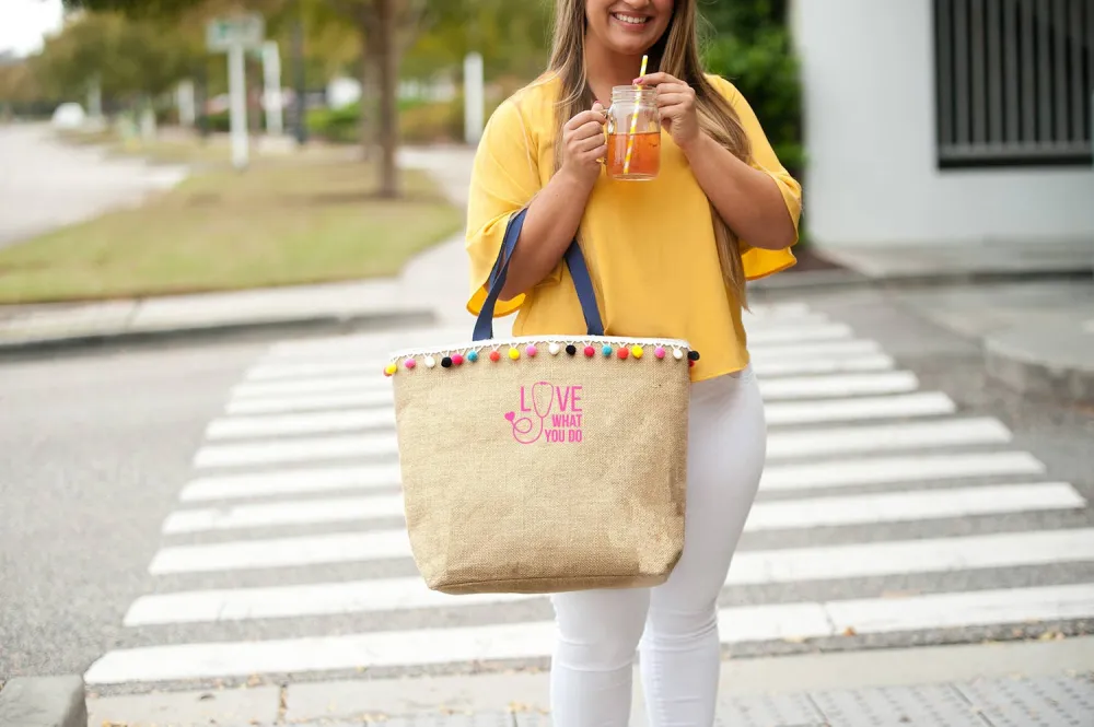 Multi Color Pom Tote