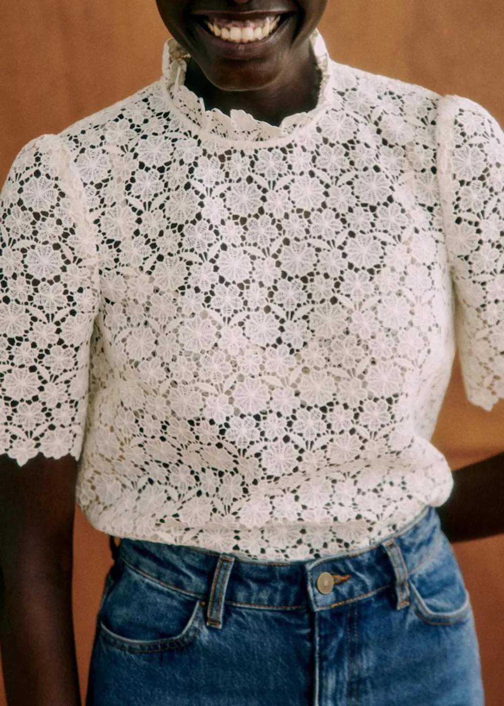 Hollow Lace Short-Sleeved Shirt