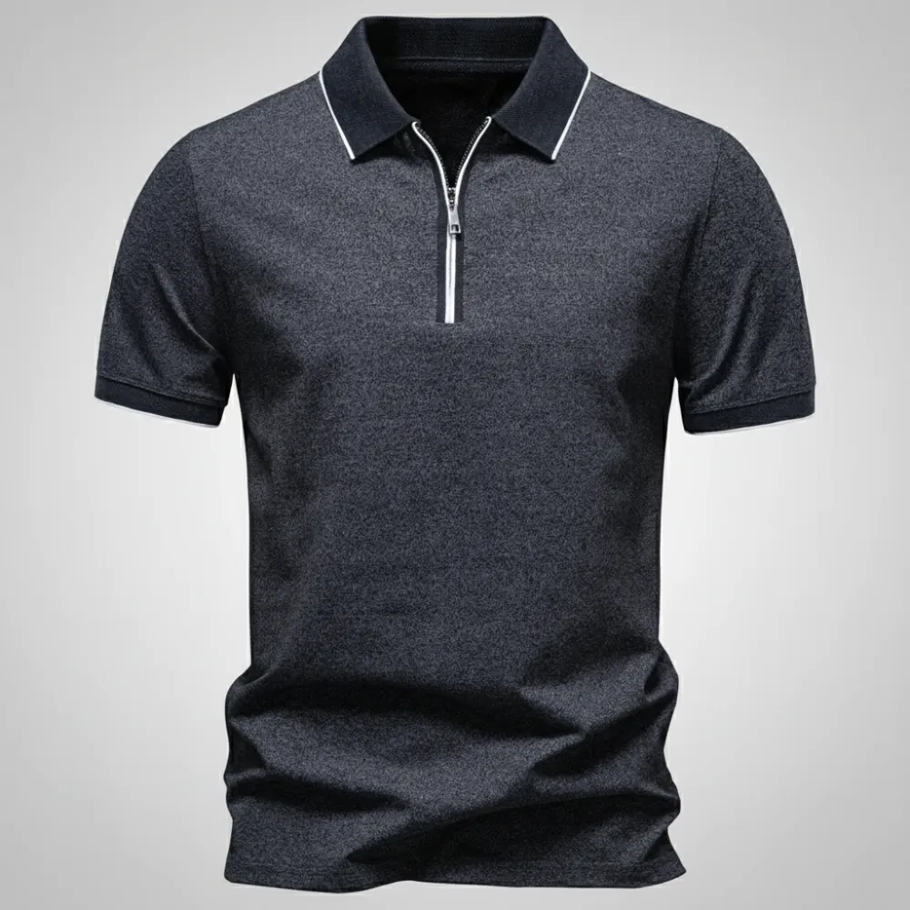 Textured Zip Collar Polo