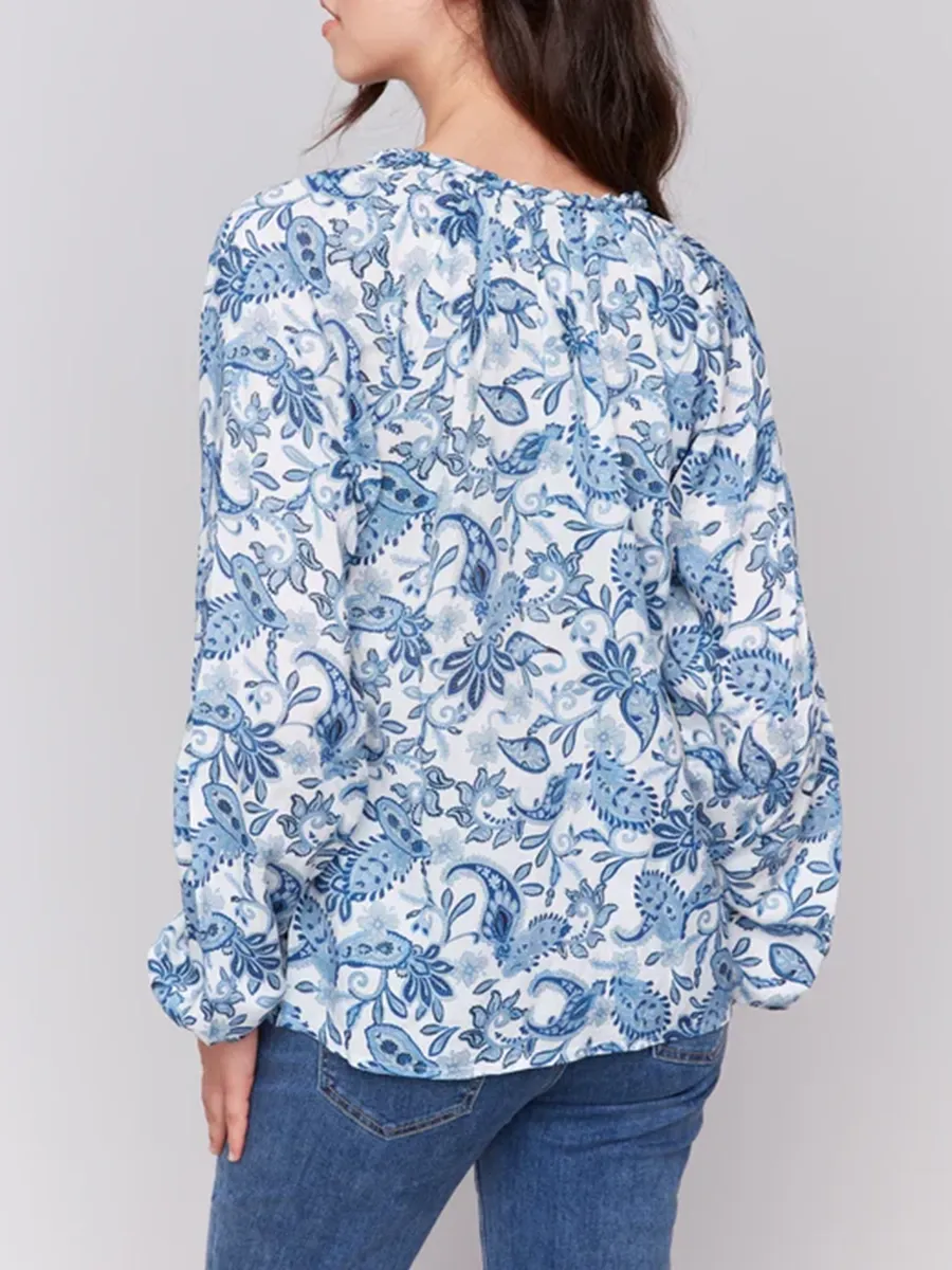 Artistic Floral All-Match V-Neck Long-Sleeved Top