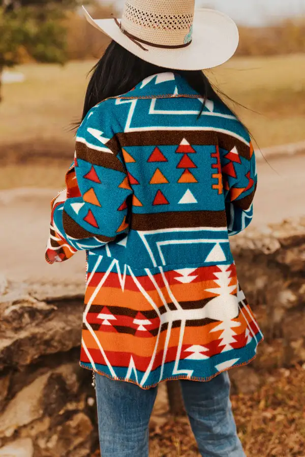 Geometric Pattern Lapel Collar Jacket