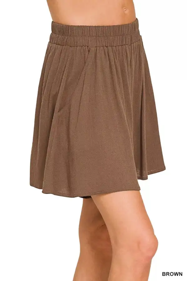 Everyday Woven Elastic Band Shorts with Pocket