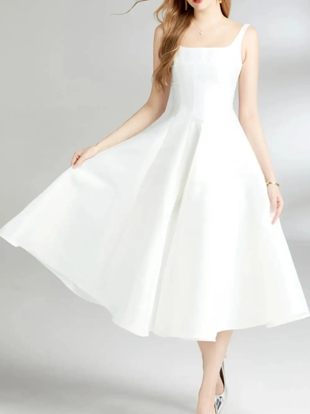 Silhouette A-Line Sleeveless Midi Dress