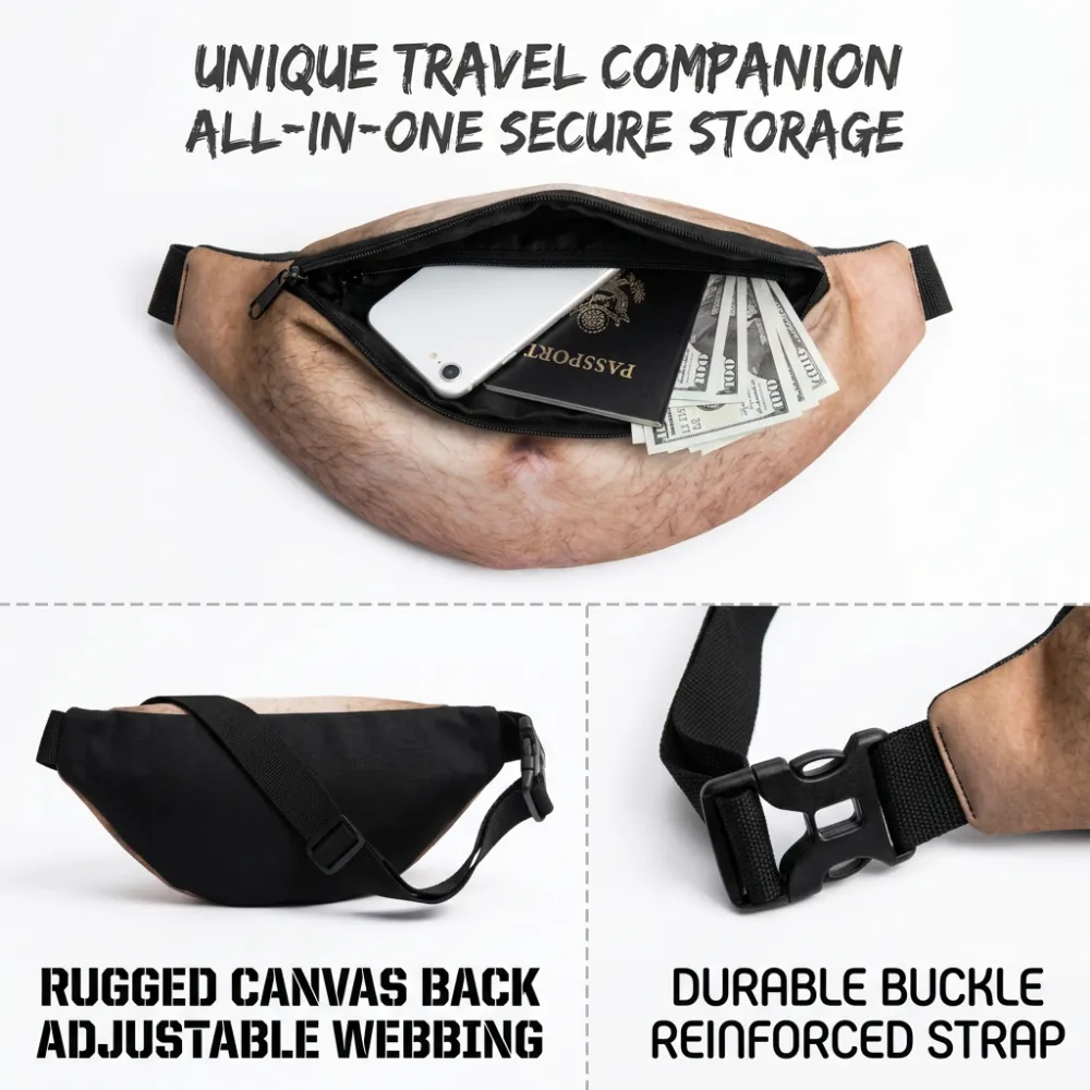 TikTok Viral Dad Bod Fanny Pack Novelty 3D Beer Belly Waist Bag Anti-Harassment Design