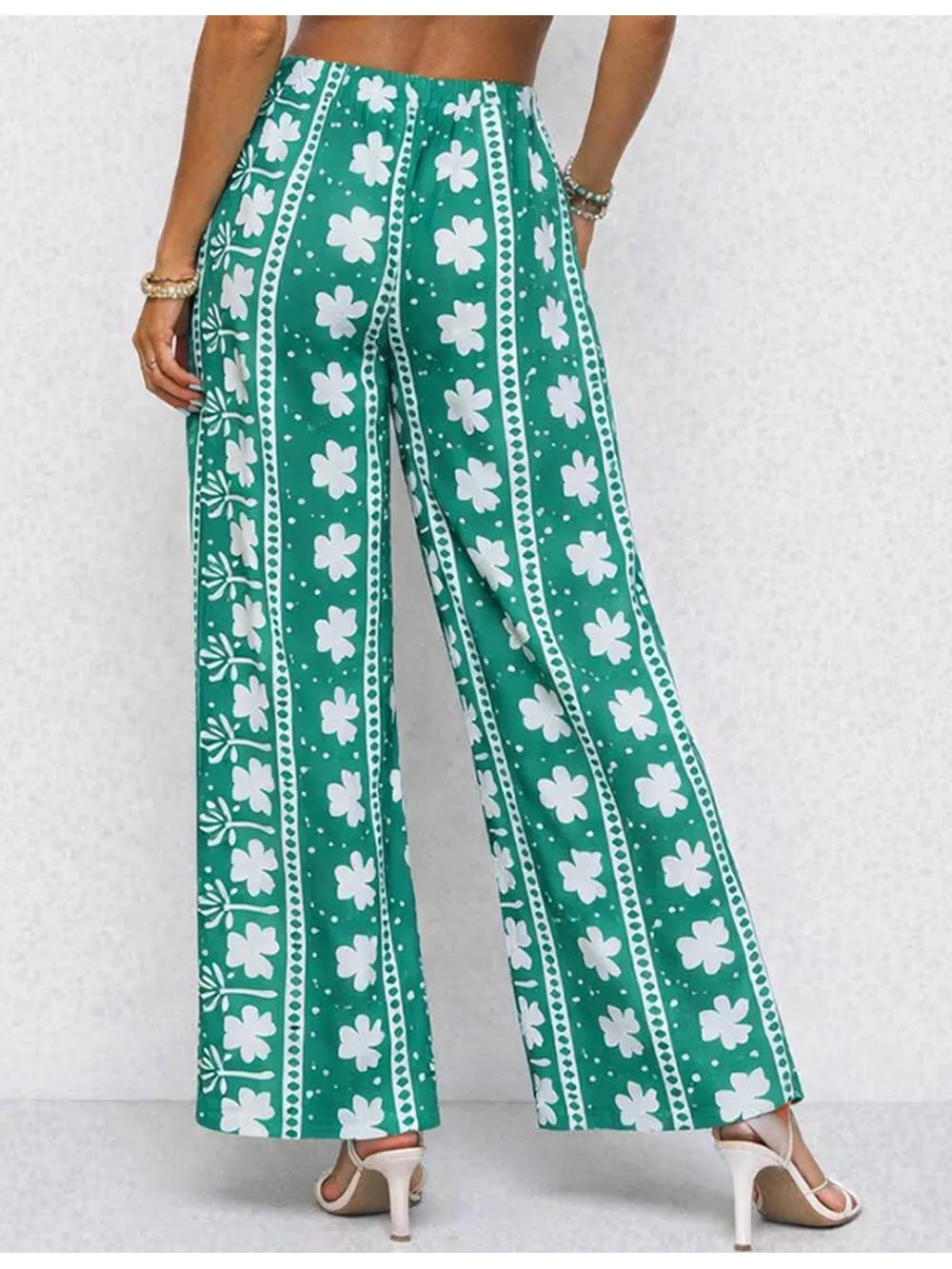 St Patrick Day Clover Elastic Waist Wide Leg Pants