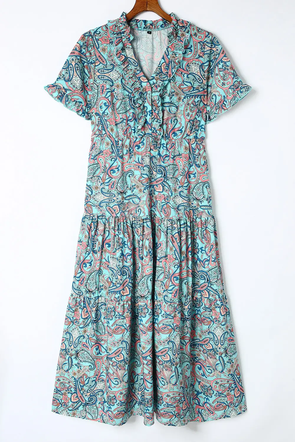V-Neck Holiday Ruffle Tiered Maxi Dress