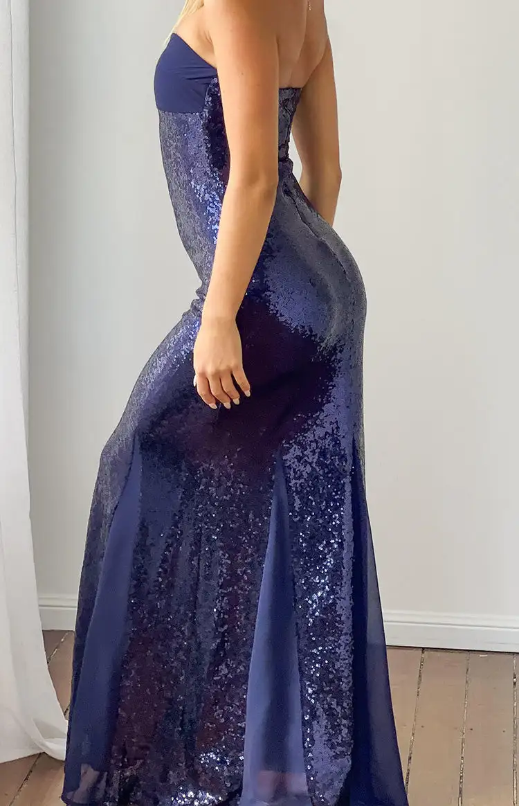 Satin Strapless Flowy Maxi Dress