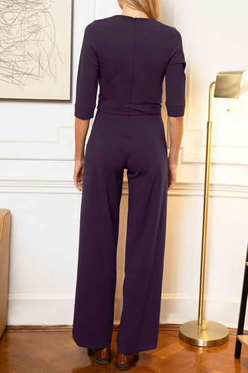 Casual Style Purple Jumpsuit With Buttons