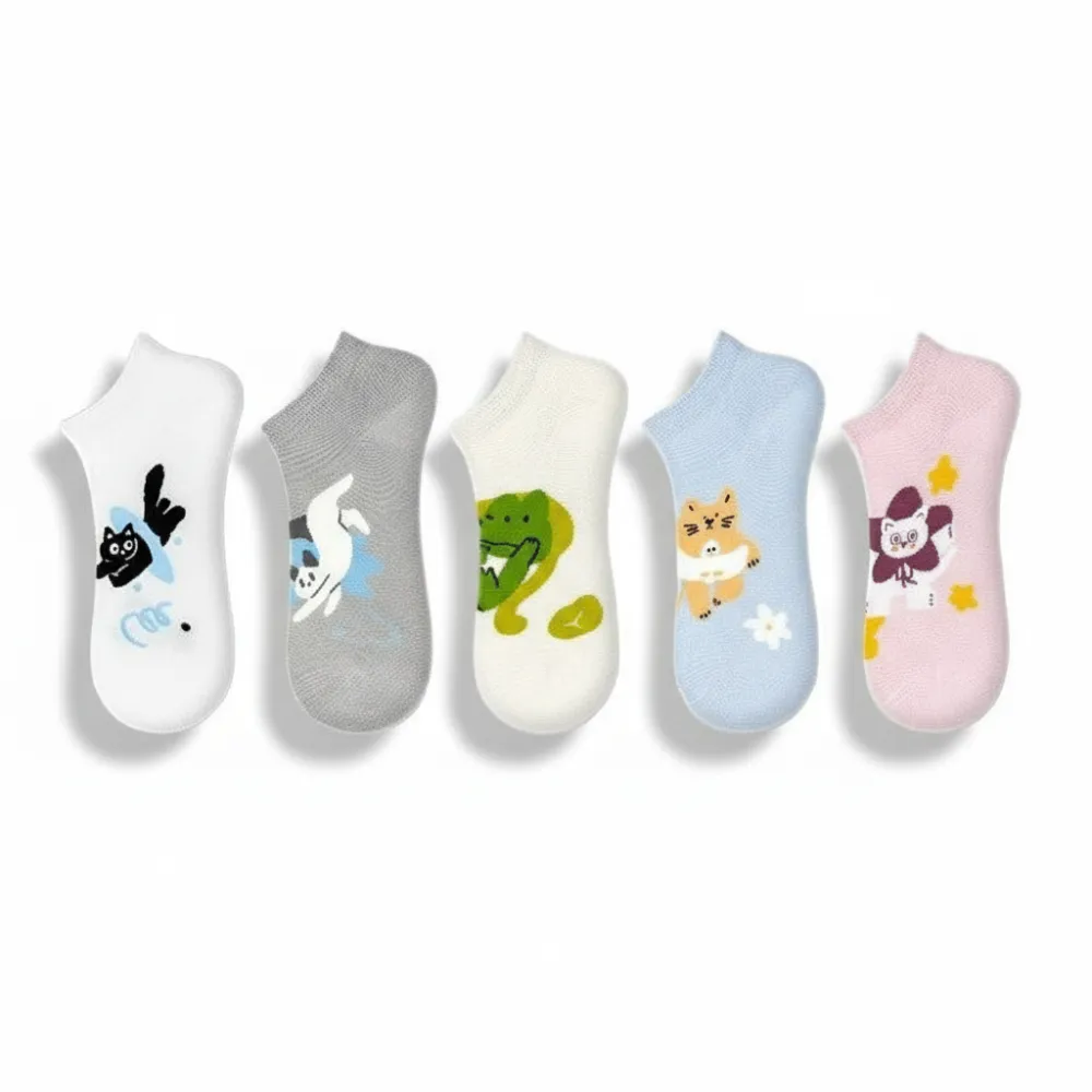 Playful Cartoon Animal Cotton Ankle Socks