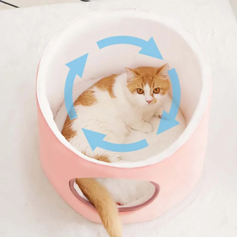 Pink Ice Cream & Rabbit Semi-Enclosed Cat Cave Bed