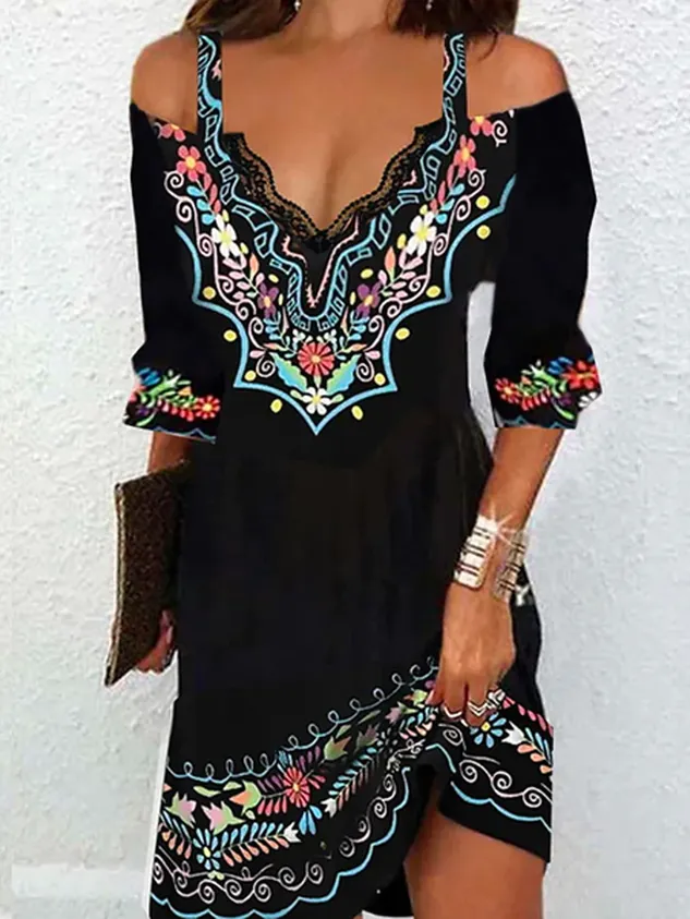 Lace Cold Shoulder Casual Dress