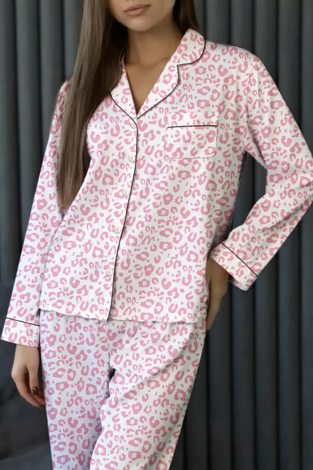 Leopard Print Long Pajama Set