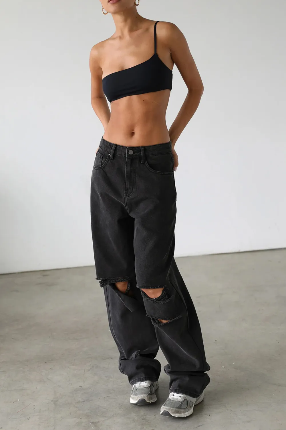 Comfortable Cotton Handsome Ripped Straight Wide Leg Pants