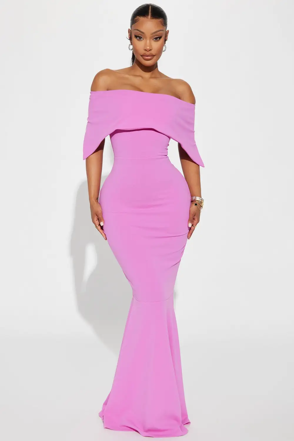 Monica Off Shoulder Maxi Dress - Pink