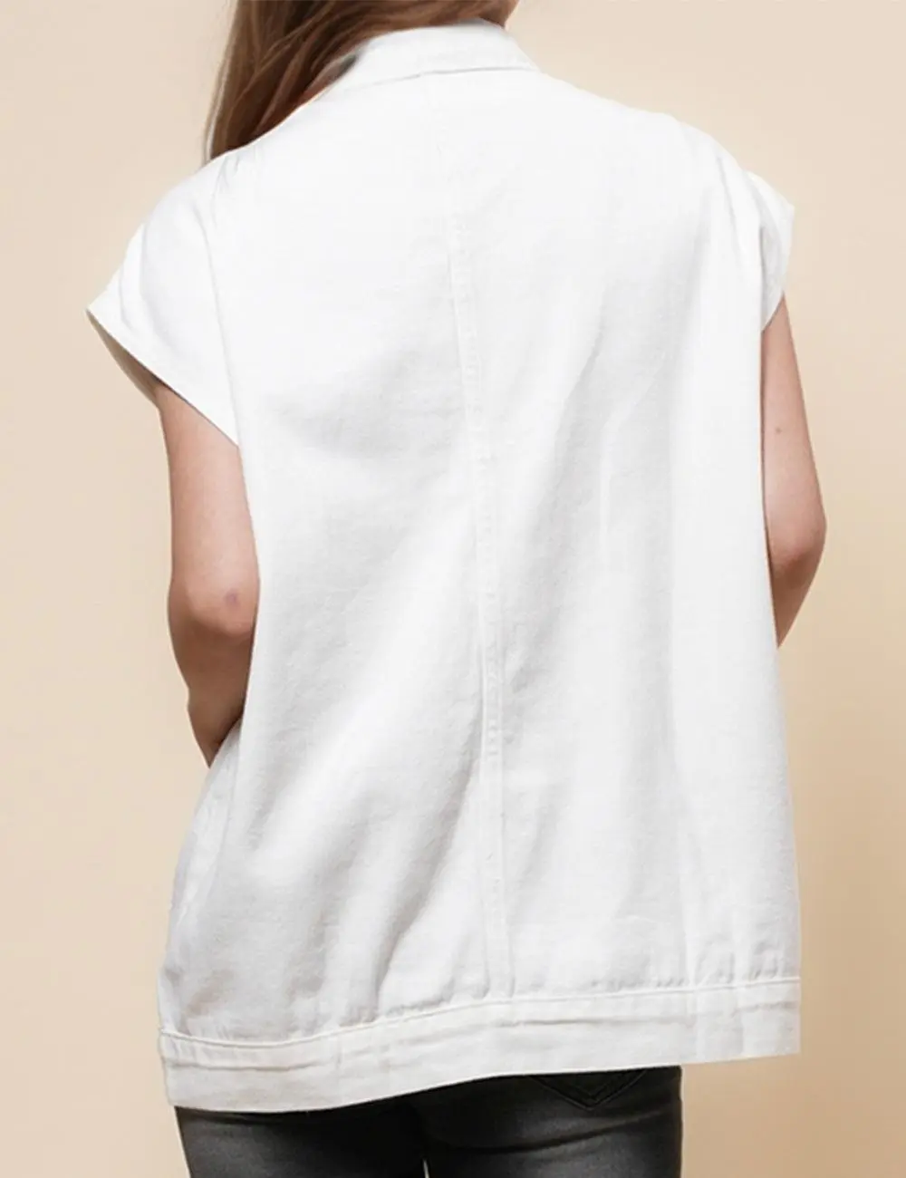 Button Front Turndown Collar Sleeveless Denim Vest