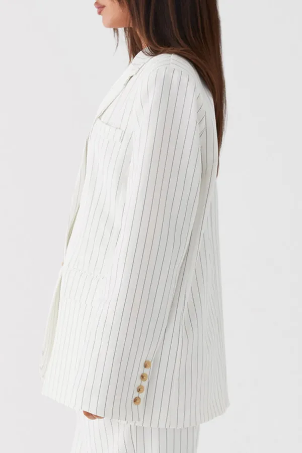 Pinstripe Oversized Blazer - White Pinstripe