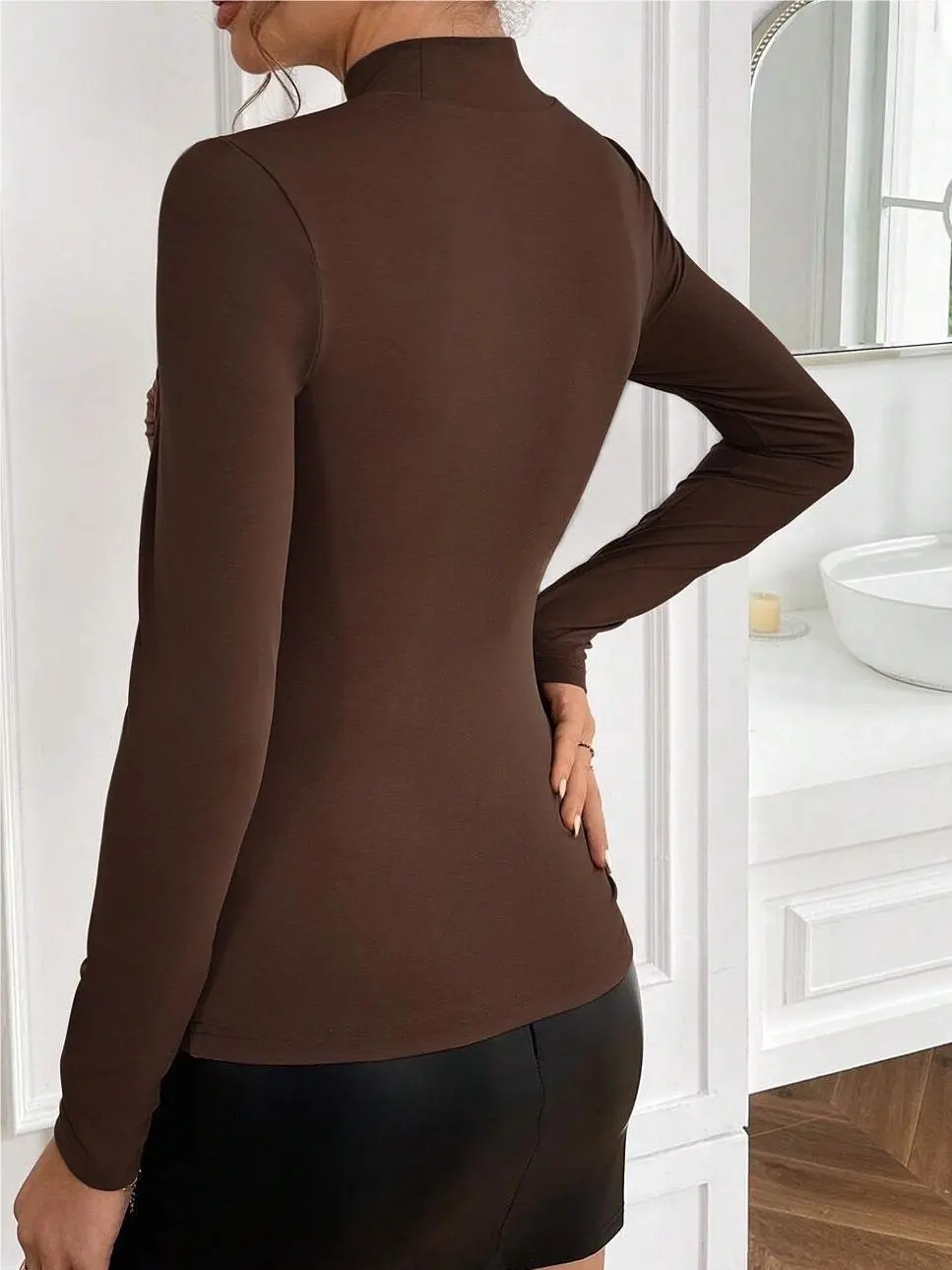 Sexy Cut-out Slim Solid Color Long-sleeved Top