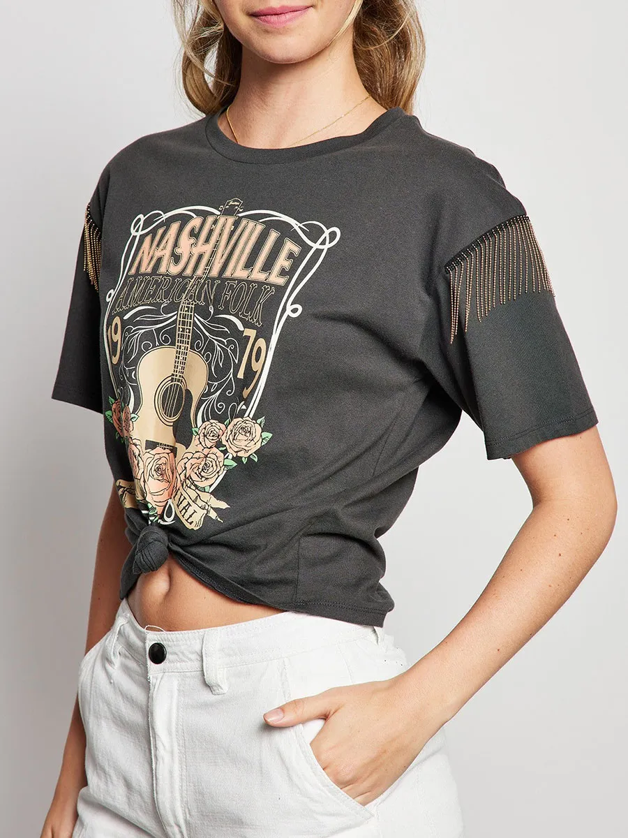 Rhinestone Fringe Tee