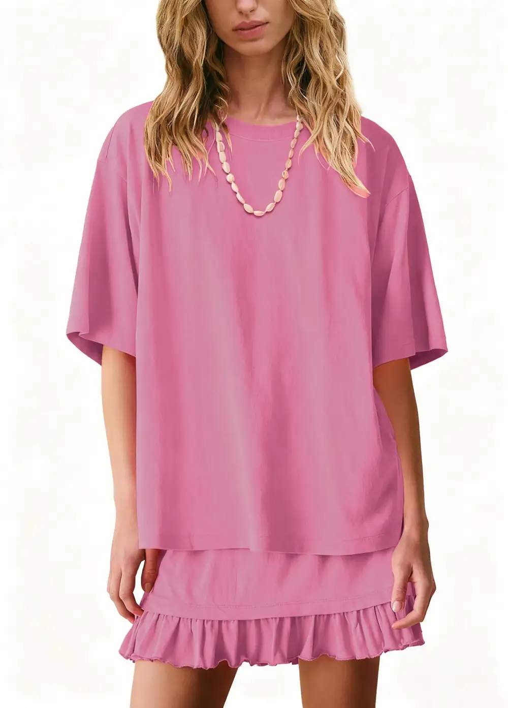 Refined Round Neck Ruffle Trim Coordinated Set