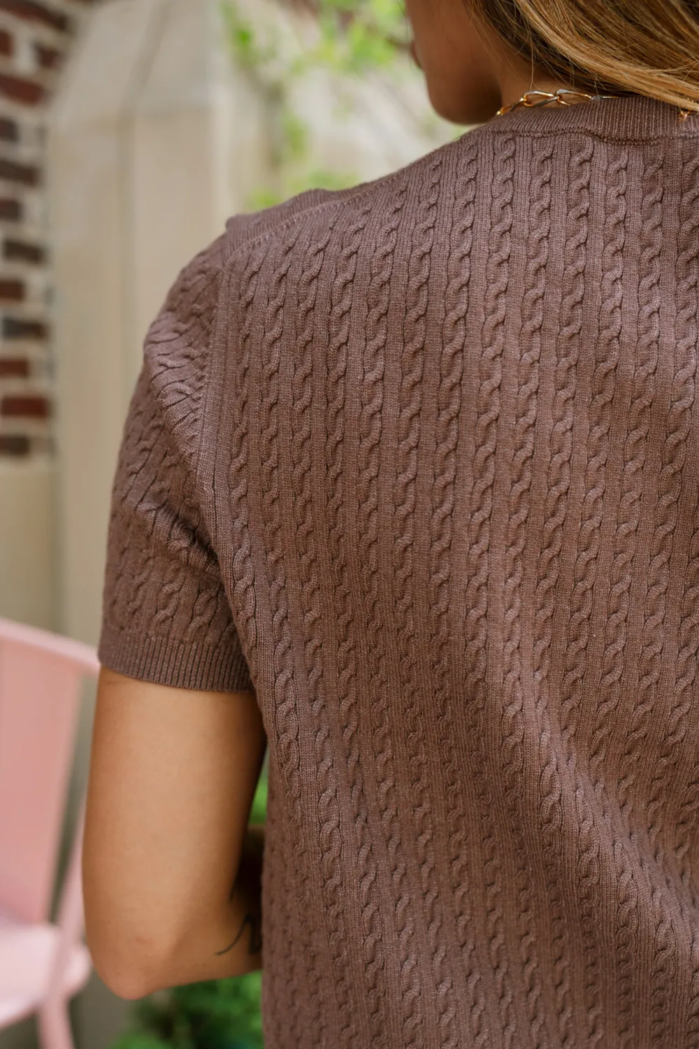 Cable Knit Short Sleeve Cardigan