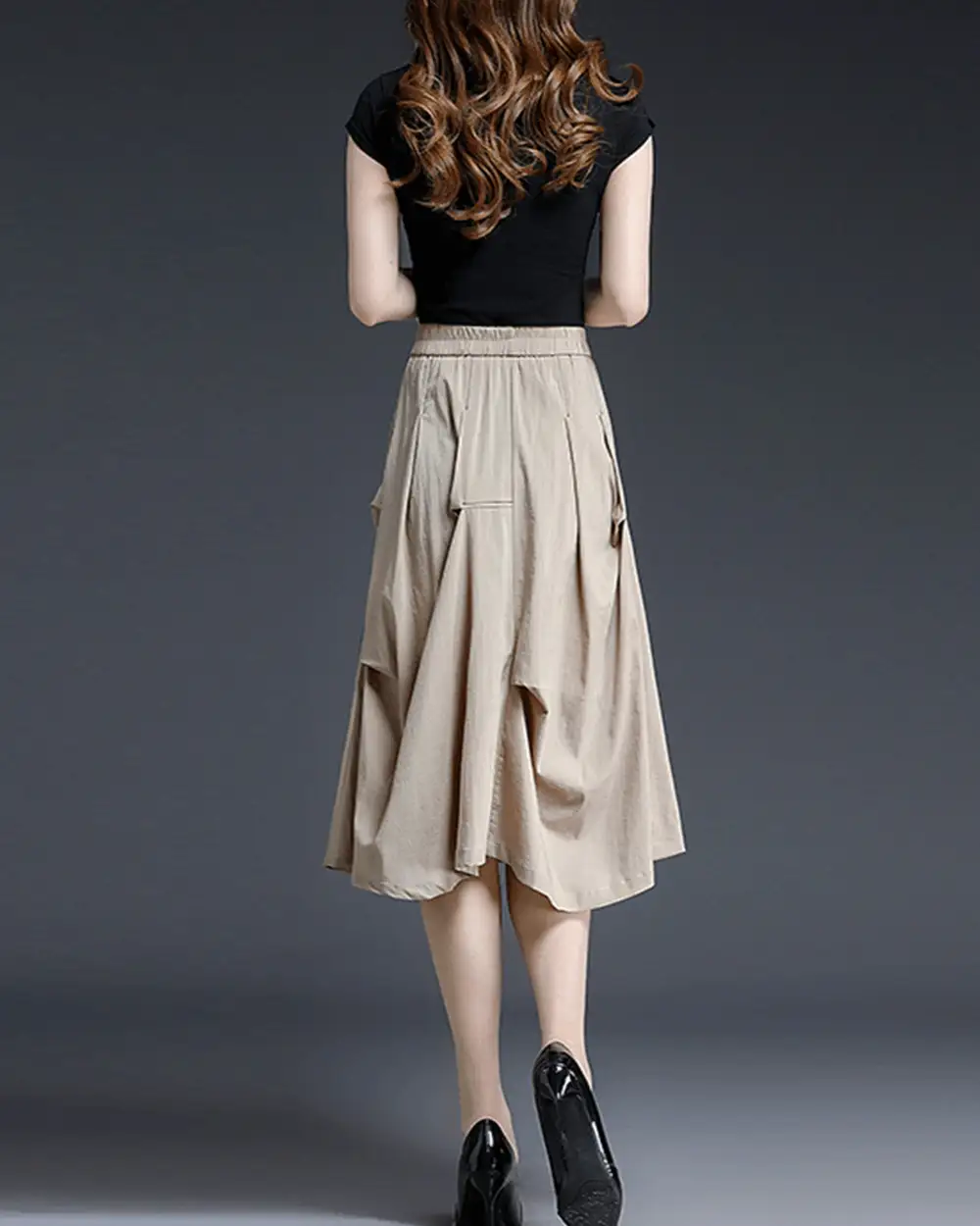 Soft Pocketed Linen A Line Midi Skirt