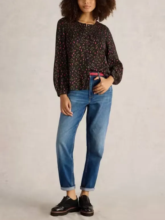 Crew Neck Shirred Top