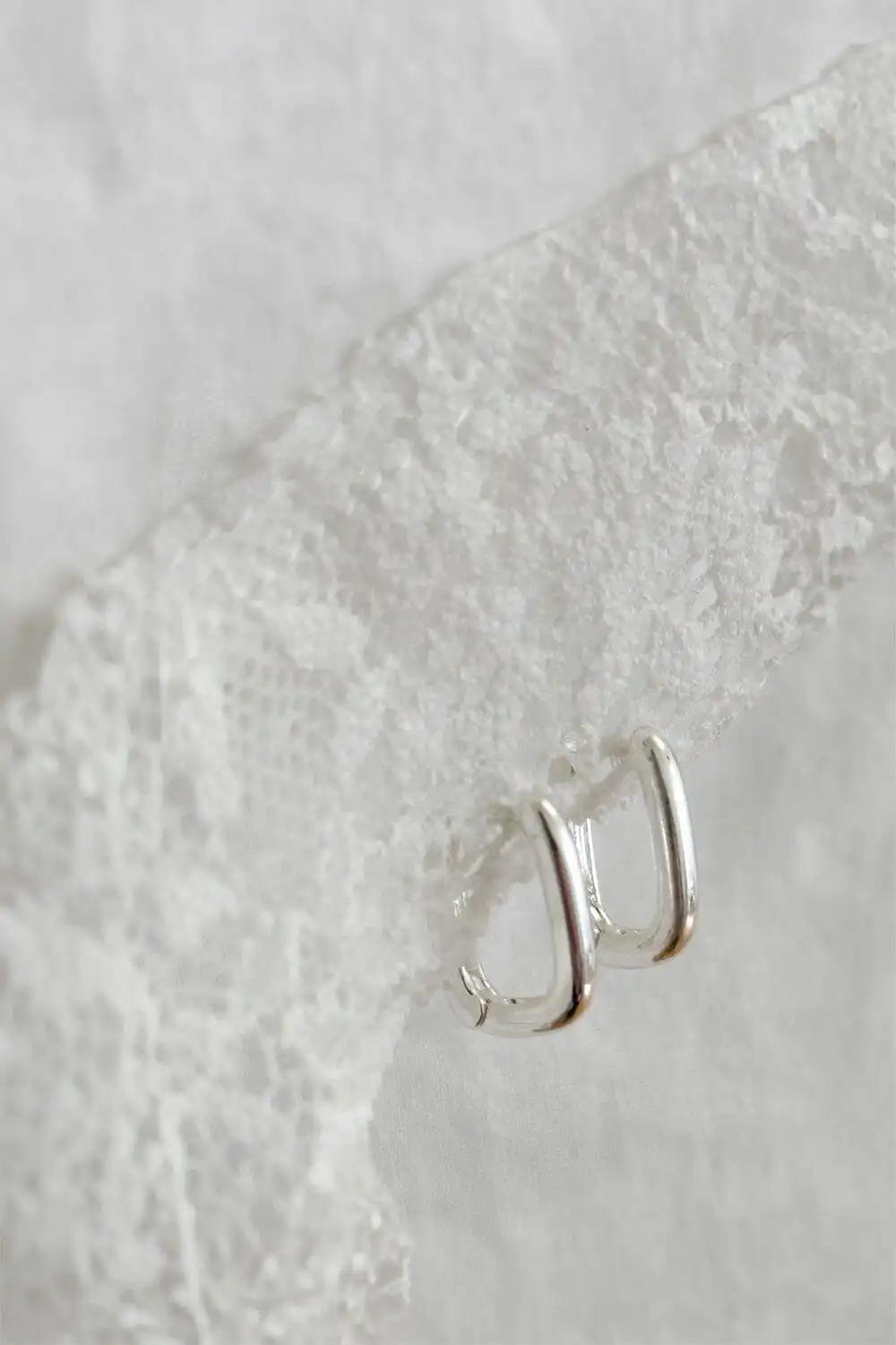 Silver Rectangle Huggie Earrings
