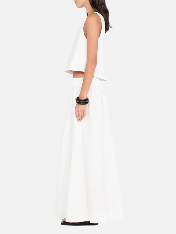 Elasticated Waist Maxi Skirt-White