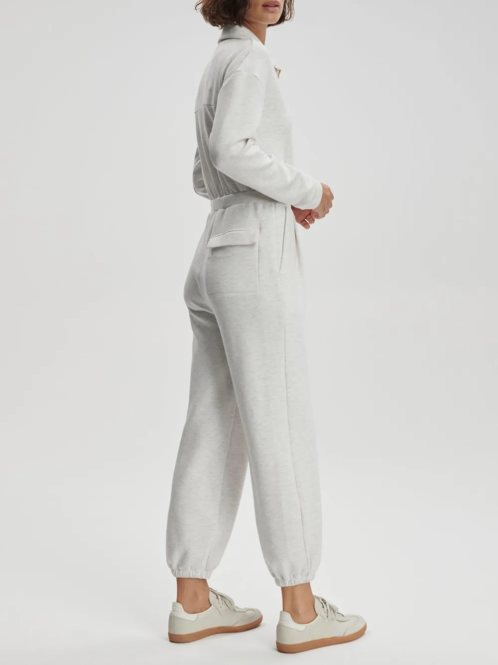 Casual Zip-Front Long-Sleeve Jumpsuit