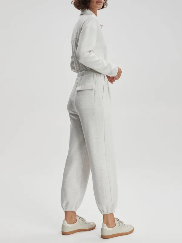 Casual Zip-Front Long-Sleeve Jumpsuit